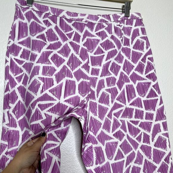 Bob Mackie Crop Pants Large Side Zip Elastic Wearable Art Geometric Trouser - Picture 3 of 9